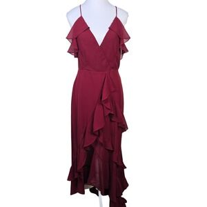 Strut & Bolt Burgundy Ruffle High-Low Maxi Dress Womens Medium NWT